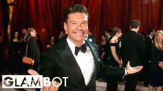 Red Carpet King Ryan Seacrest Receives Word of Wisdom from Kelly Ripa  GLAMBOT on E [upl. by Harlin]