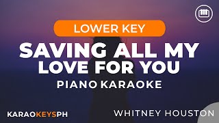 Saving All My Love For You  Whitney Houston Lower Key  Piano Karaoke [upl. by Ellatsyrc]