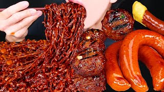 ASMR KIELBASA SAUSAGE BALCK BEAN NOODLES MUKBANG 킬바사 소세지 떡갈비 진진짜라 먹방 ソーセージ チャパゲティ 咀嚼音 EATING SOUNDS [upl. by Godfrey]