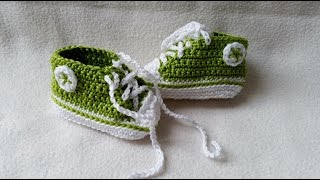 Babyschuhe häkeln – Turnschuhe – Sneakers  Teil 5  Schnürsenkel Logo by BerlinCrochet [upl. by Zacarias]