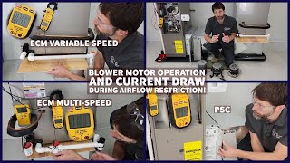 HVAC Blower Motor Operation and Current Draw during Airflow Restriction ECM vs PSC [upl. by Noemys]