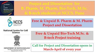 Project and Dissertation for B Pharm M Pharm BioTech MSc amp Btech students at NCCS Pune [upl. by Torres]