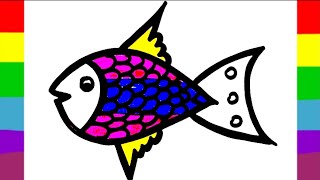 Colouring fish drawing How to draw cute and Colouring fish Easy Fish drawing for kids [upl. by Costin]