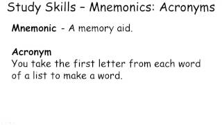 Study Skills  Mnemonics Acronym [upl. by Burleigh227]