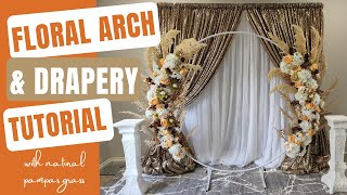 Round floral wedding backdrop with drapes [upl. by Nivrac]