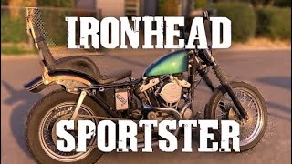 1980 Ironhead sportster walk around and sound Siamese exhaust pipes with no baffles [upl. by Renraw246]