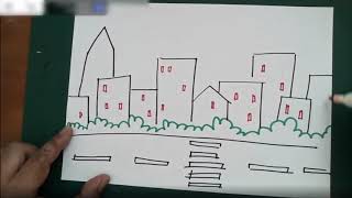 How to draw simple cityscape for kids [upl. by Hanschen]