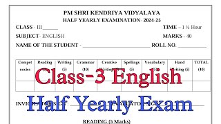 Class3 English Half Yearly Exam Question Paper  Term1 Session 202425 PM Shri Kendriya Vidyalaya [upl. by Virge265]