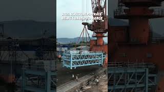 70 Tons Steel Structure Pipe Rack being loaded to the Transport Barge [upl. by Yelir420]