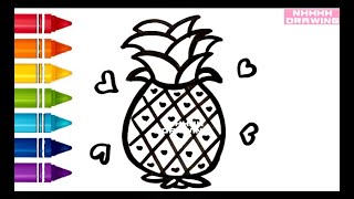 Pineapple Drawing Painting Colouring For Kids Toddlers How to draw Pineapple Easy Kid’s Art [upl. by Sheng240]