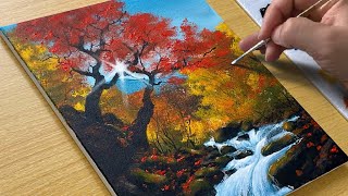 How to Paint Autumn Forest  Acrylic Painting [upl. by Ocnarf]