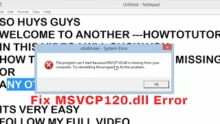 How To Fix MSVCP120dll File Missing system Error Windows 78110 [upl. by Aylad]