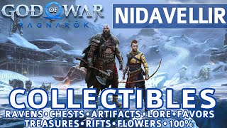 God of War Ragnarok  Nidavellir All Collectible Locations Chests Artifacts Ravens Lore  100 [upl. by Nosnibor308]