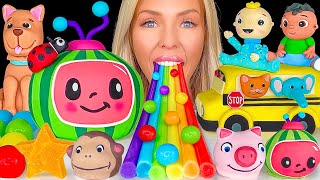 ASMR RAINBOW DESSERTS MUKBANG COCOMELON WATERMELON CAKE CANDY JJ CAKE TOPPER JELLY EATING 먹방 [upl. by Trip]