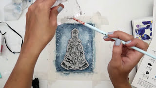 Christmas Watercolor card tutorial  Tim Holtz and Daniel Smith watercolors [upl. by Morice]