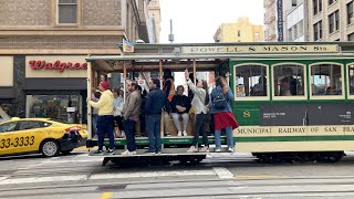 PowellMason amp PowellHyde Cable Cars 8 amp 17  Powell St amp Sutter St San Francisco Slow Motion [upl. by Lovel]