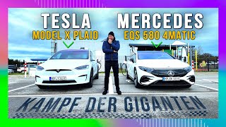 LADESHOWDOWN Tesla Model X Plaid vs Mercedes EQS 580 [upl. by Olegnad]