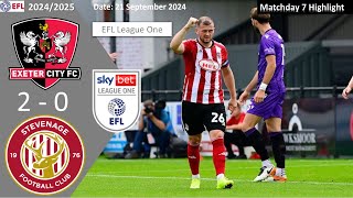 Exeter City 20 Stevenage Matchday 7 202425 EFL League One Highlight [upl. by Ecnahoy]