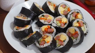 Easy homemade SPAM KIMBAP  GIMBAP  김밥   Without Bamboo Mat  Faith Maggy [upl. by Eintruok]