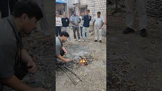 preparation of antler hafting tool by korean archeologist Dongwoo Jang at University of Rajasthan [upl. by Dnalloh]