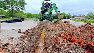 Bxpanded Trenching Bucket  Installing Drain Lines [upl. by Godiva]