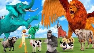 5 Zombie Elephant Cow Buffalo Gorilla vs 3 Giant Lion Cheetah Attack Cow Pig  हाथी vs बनाम शेर [upl. by Zuleika]