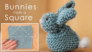 How to Knit a BUNNY from a SQUARE  Easy for Beginning Knitters [upl. by Elay]