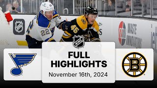 NHL Highlights  Blues vs Bruins  November 16 2024 [upl. by Lathrope]