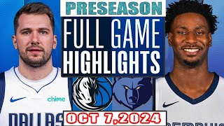 Dallas Mavericks Vs Memphis Grizzlies Full Game Highlights Oct 52024 NBA Preseason [upl. by Leacock429]