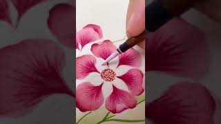 Pink flower painting on silk paper chinoiserie style flowerpainting chinoiserie paintingvideo [upl. by Dragelin]