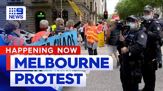 Police on watch as Extinction Rebellion protest moves through Melbourne  9 News Australia [upl. by Terriss]