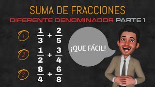 Suma de Fracciones con DIFERENTE DENOMINADOR Parte 1  SUPER FACIL [upl. by Elmira621]