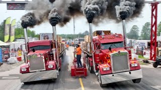 SEMI TRUCKS Drag Racing with 120000 lbs Trailers [upl. by Ahsema317]