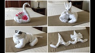 4 Ideas Towel Folding Animals Origami Tutorial  Bird Donkey Lobsters Iguana [upl. by Ck]