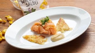 Lachs Vorspeise mit Rösti oder Kartoffelpuffer und Dip [upl. by Eiznek]