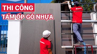 Thi công gỗ nhựa ốp tường làm bảng hiệu quảng cáo [upl. by Drauode372]