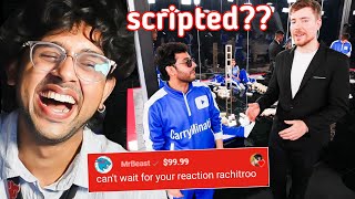 CarryMinati in MRBEAST Biggest Video  Rachitroo Reacts to MrBeast 50 YouTuber 1000000 Challenge [upl. by Nelyt]