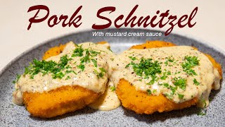 Pork schnitzel with a mustard cream sauce [upl. by Eannaj]