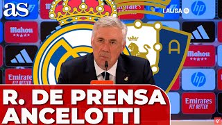 ANCELOTTI RUEDA PRENSA COMPLETA hoy REAL MADRID 4  OSASUNA 0 hattrick Vinicius y lesiones [upl. by Rases]