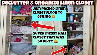 DECLUTTER amp ORGANIZE LINEN CLOSET It was packed from floor to ceiling amp super messy 2nd hall closet [upl. by Rimidalg]