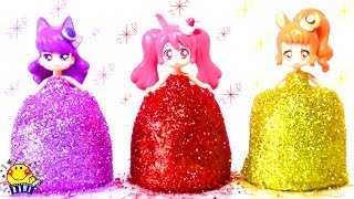 プリキュアアラモードがキラキラ粘土ドレスに変身！手作り着せ替え遊びをしてみよう！DIY How Make Glitter Play Doh Dresses [upl. by Nniuqal526]