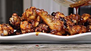 Baked Honey Garlic GLAZED Chicken Wings Recipe [upl. by Zakaria]