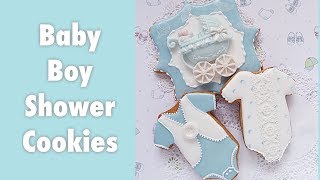 Baby boy shower cookies [upl. by Ahsilahs184]