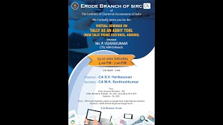 Virtual CPE Seminar on Tally as an Audit tool  Erode Branch of SIRC of ICAI [upl. by Shanan]