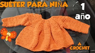 SUÉTER CON CANESÚ REDONDO PARA NIÑA A CROCHET DE 1 AÑO 👧🧡 SWEATER WITH ROUND CANESAU FOR GIRL [upl. by Annaeirb]