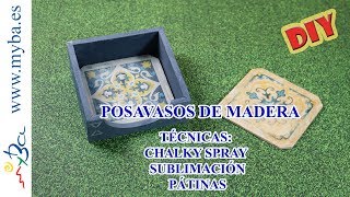 Decorar posavasos de madera Técnicas sublimación en madera pátinas y stencil [upl. by Towney]