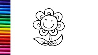 How to draw and color cute Flower  Beautiful flower drawing easy step by step [upl. by Skelly]