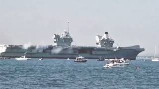 HMS Queen Elizabeths salute exchange with the Royal Yacht Squadron at Cowes Week [upl. by Aymik]