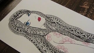 zentangle  zentangle drawing with pattern  doodle girl [upl. by Gintz391]