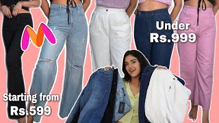 MYNTRA HIGH WAIST JEANS HAUL  WIDELEG FLARED STRAIGHT FIT  TryOn Jeans Haul  Kirti Agarwal [upl. by Eelram]